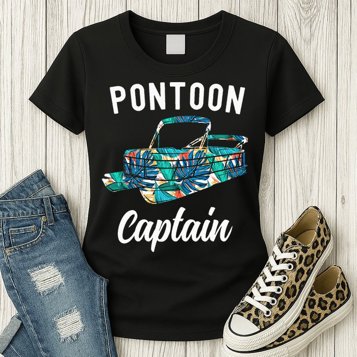 Pontoon Hawaiian Funny Pontoon Boat Captain Womens T-Shirt