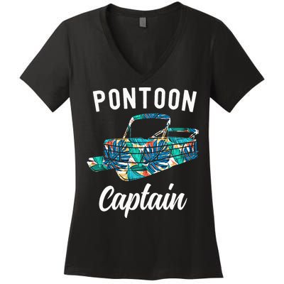 Pontoon Hawaiian Funny Pontoon Boat Captain Women's V-Neck T-Shirt