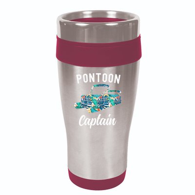 Pontoon Hawaiian Funny Pontoon Boat Captain 16oz Travel Tumbler