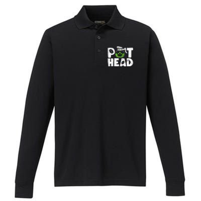 Pot Head Funny Coffee 420 Weed Lover Cannabis Marijuana Performance Long Sleeve Polo