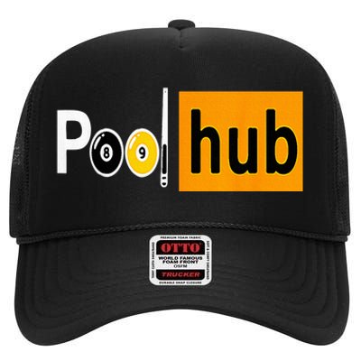 Pool Hub Funny Billiards Pool Team League Billiards High Crown Mesh Back Trucker Hat