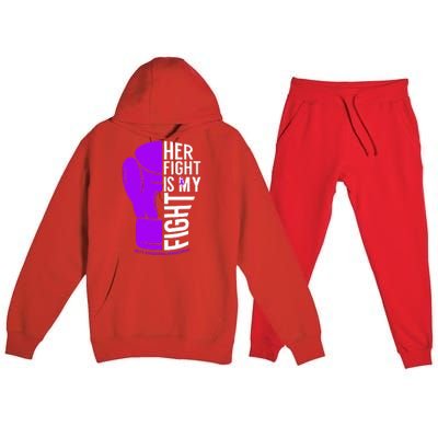 purple Her Fight is My Fight Rett Syndrome Awareness  Premium Hooded Sweatsuit Set