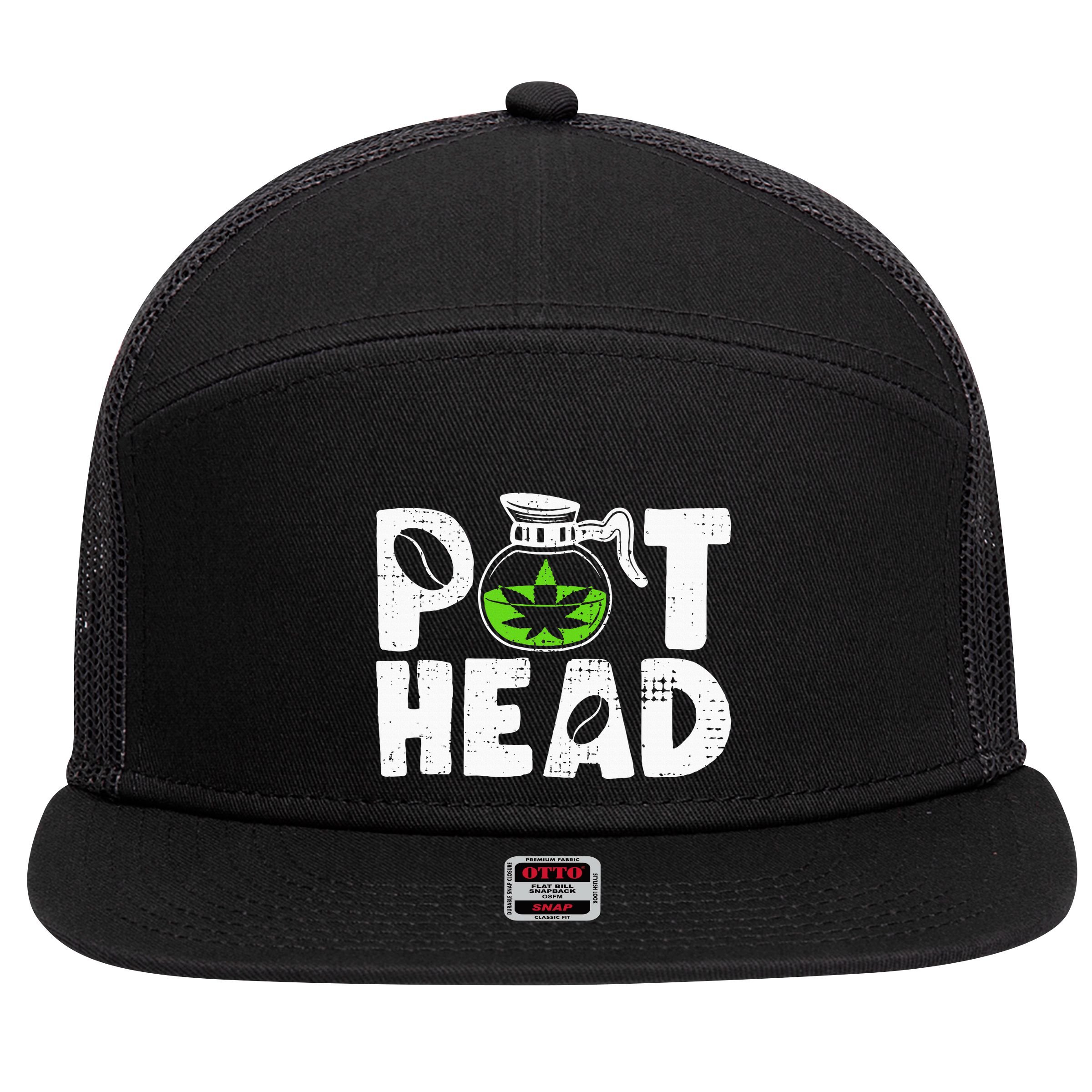 Pot Head Funny Coffee 420 Weed Lover Cannabis Marijuana 7 Panel Mesh Trucker Snapback Hat