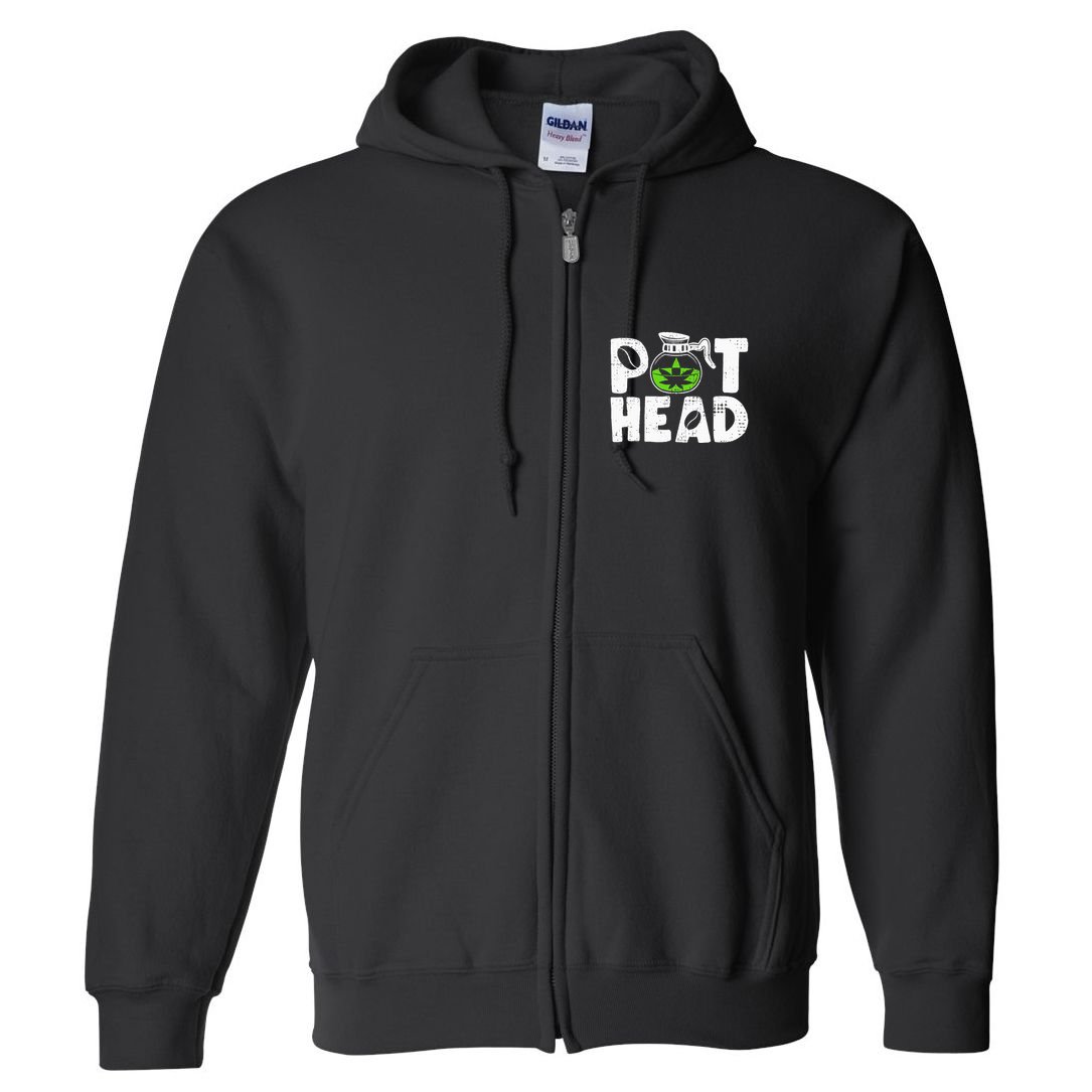 Pot Head Funny Coffee 420 Weed Lover Cannabis Marijuana Full Zip Hoodie