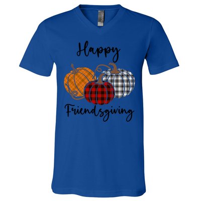 Plaid Happy Friendsgiving Funny Gift Friends Giving Funny Cool Gift V-Neck T-Shirt