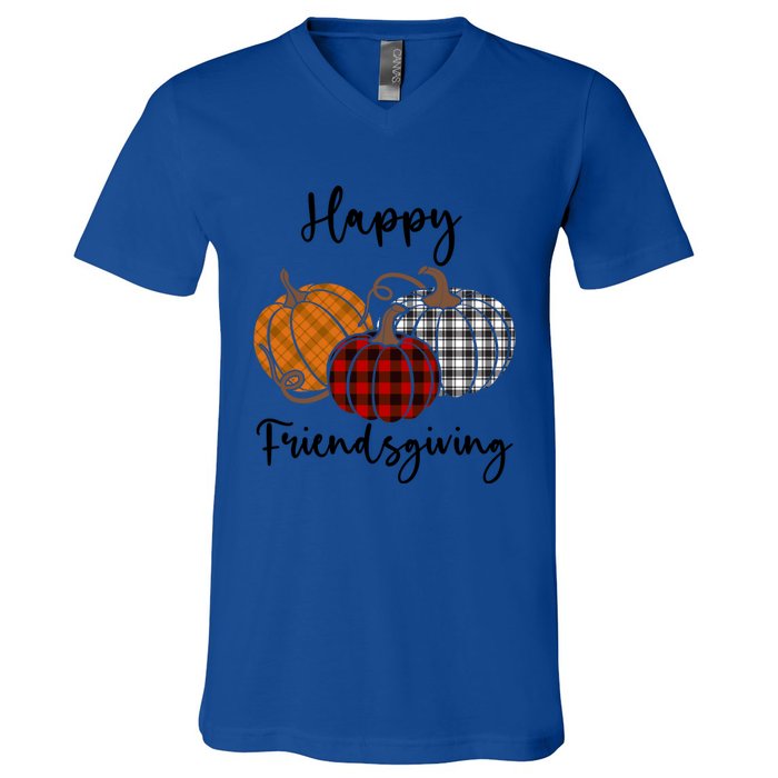 Plaid Happy Friendsgiving Funny Gift Friends Giving Funny Cool Gift V-Neck T-Shirt