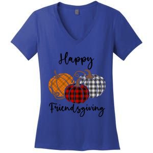 Plaid Happy Friendsgiving Funny Gift Friends Giving Funny Cool Gift Women's V-Neck T-Shirt