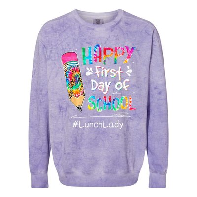 Pencil Happy First Day Of School Lunch Lady Back To Colorblast Crewneck Sweatshirt