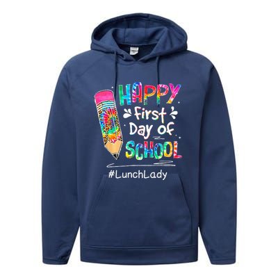 Pencil Happy First Day Of School Lunch Lady Back To Performance Fleece Hoodie