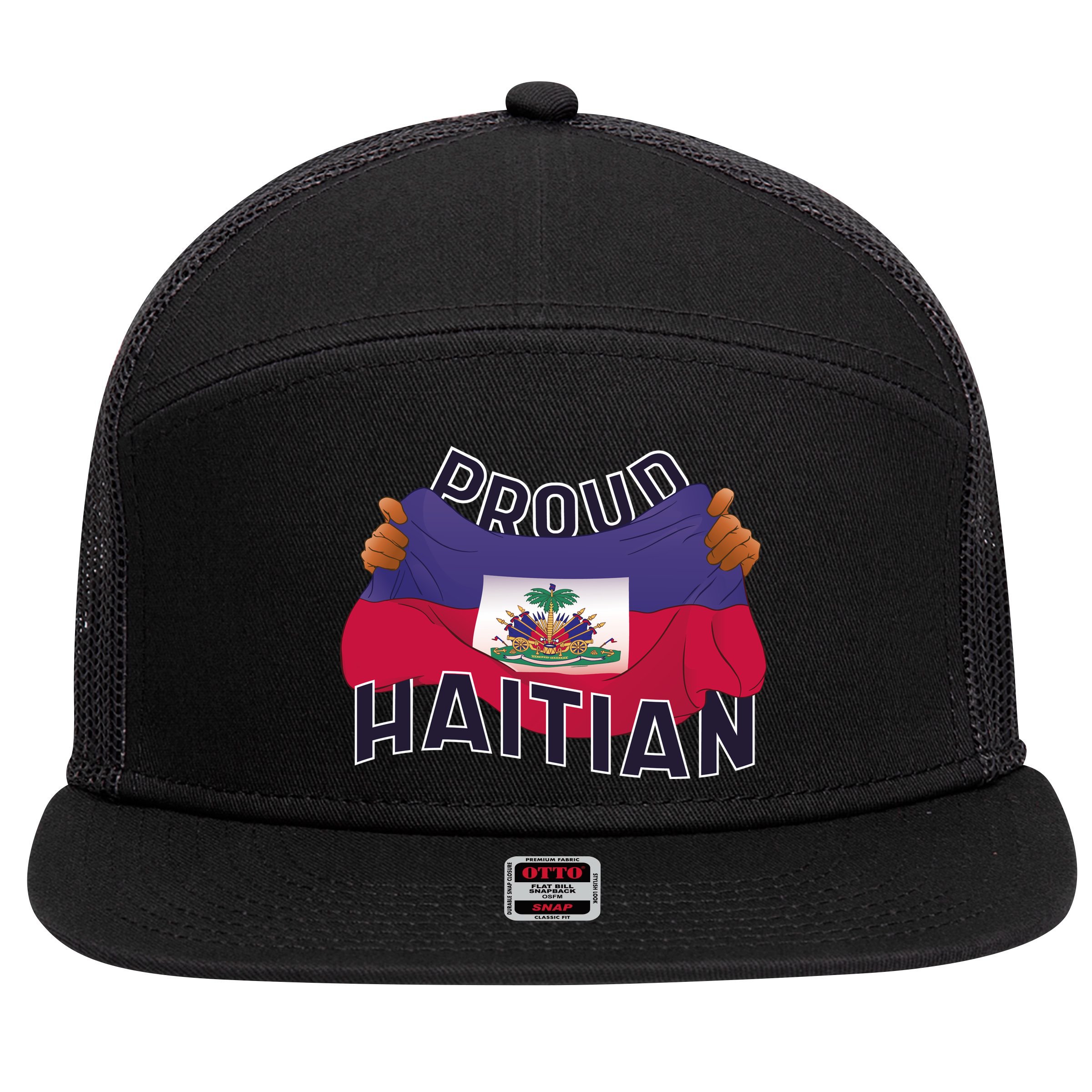 Proud Haitian Flag 7 Panel Mesh Trucker Snapback Hat
