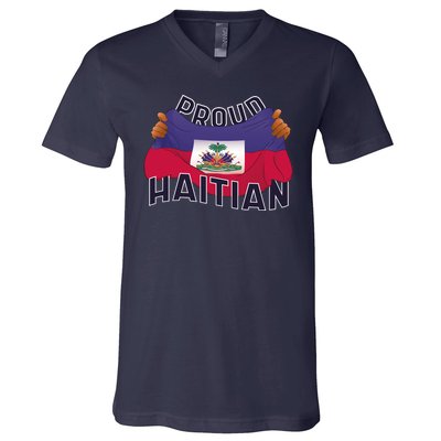 Proud Haitian Flag V-Neck T-Shirt