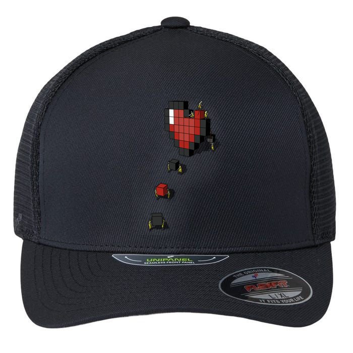 Pixel Heart Funny Gamer Flexfit Unipanel Trucker Cap