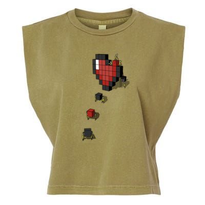 Pixel Heart Funny Gamer Garment-Dyed Women's Muscle Tee