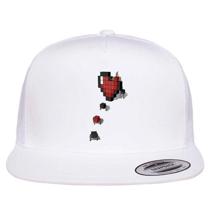 Pixel Heart Funny Gamer Flat Bill Trucker Hat