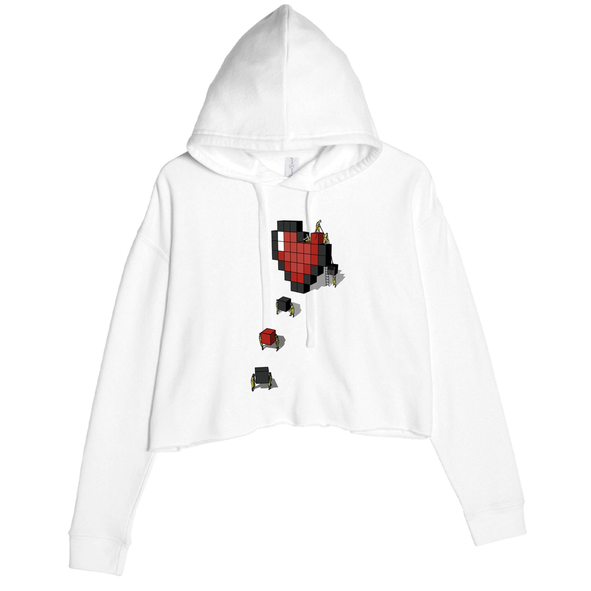 Pixel Heart Funny Gamer Crop Fleece Hoodie