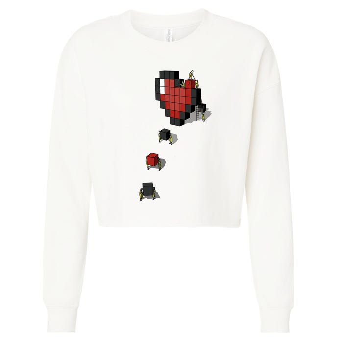 Pixel Heart Funny Gamer Cropped Pullover Crew