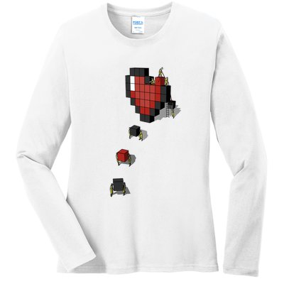 Pixel Heart Funny Gamer Ladies Long Sleeve Shirt