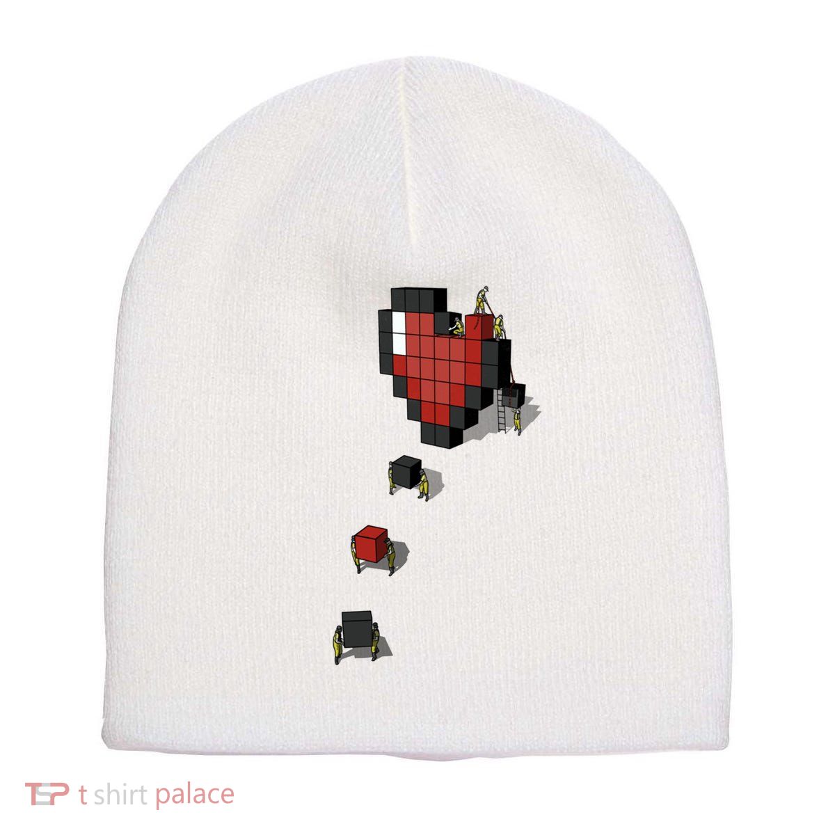 Pixel Heart Funny Gamer Short Acrylic Beanie