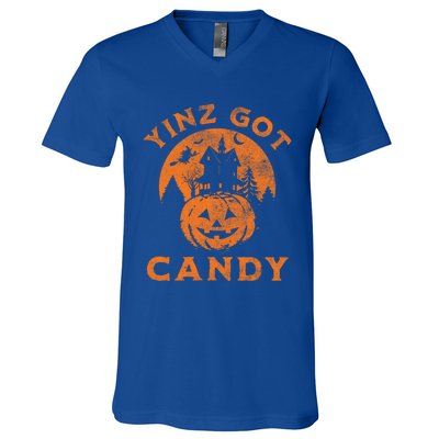 Pittsburgh Halloween Funny Yinz Got Candy Trick Or Treat Gift V-Neck T-Shirt