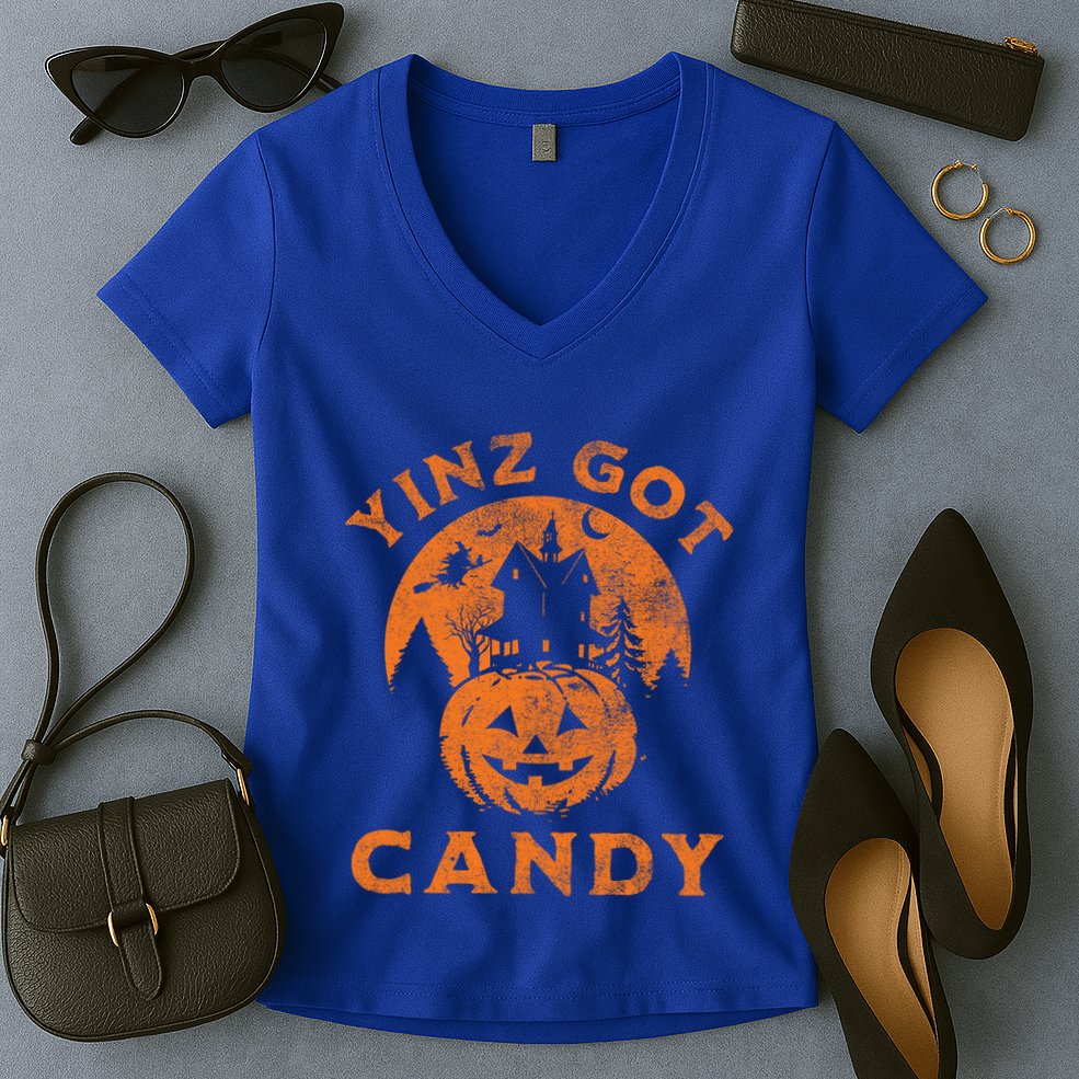 Pittsburgh Halloween Funny Yinz Got Candy Trick Or Treat Gift Women's V-Neck T-Shirt