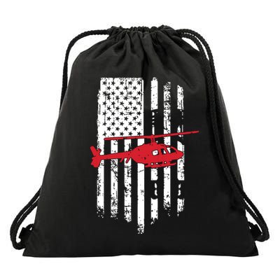 Patriotic Helicopter Flag Helicopter Pilot Gifts Drawstring Bag