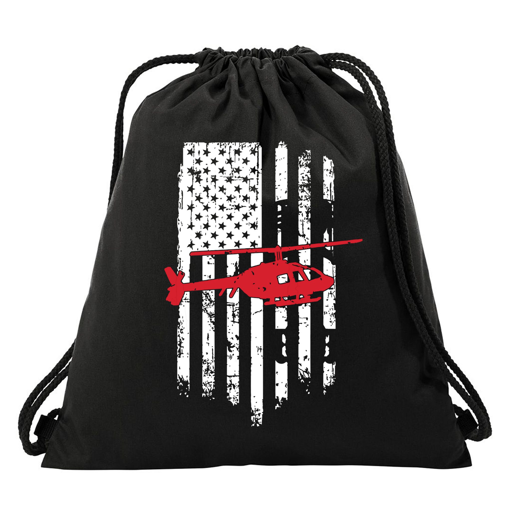 Patriotic Helicopter Flag Helicopter Pilot Gifts Drawstring Bag