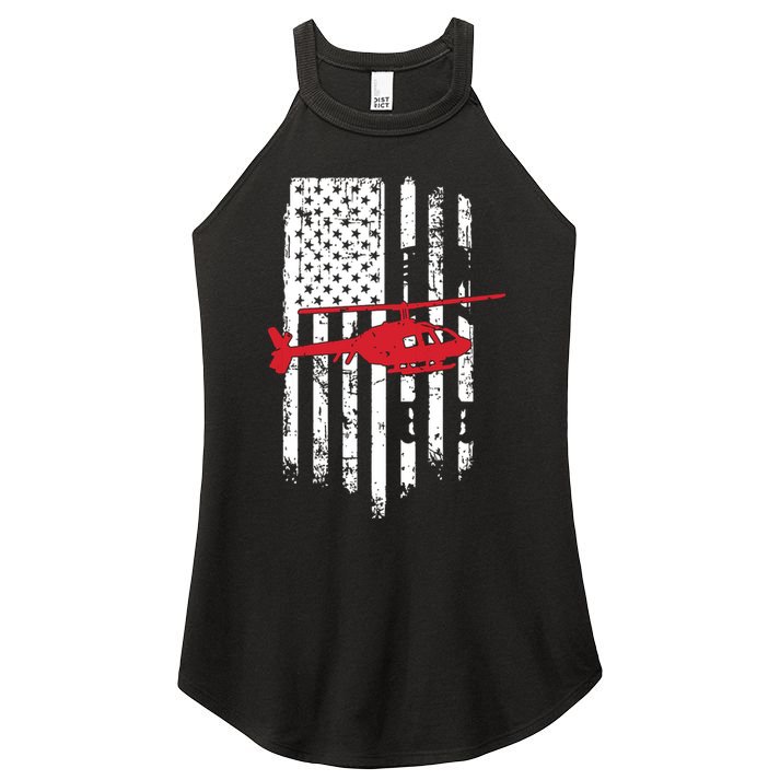 Patriotic Helicopter Flag Helicopter Pilot Gifts Women's Perfect Tri Rocker Tank