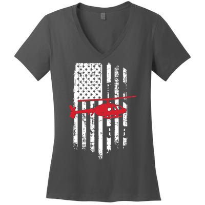 Patriotic Helicopter Flag Helicopter Pilot Gifts Women's V-Neck T-Shirt