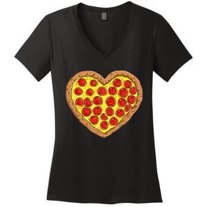 Pizza Heart Funny Valentines Day Pepperoni Lover Women's V-Neck T-Shirt