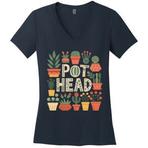 Pot Head Funny Plant Lover For Gardening Lovers Women's V-Neck T-Shirt