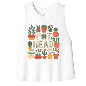 Pot Head Funny Plant Lover For Gardening Lovers Women's Racerback Cropped Tank