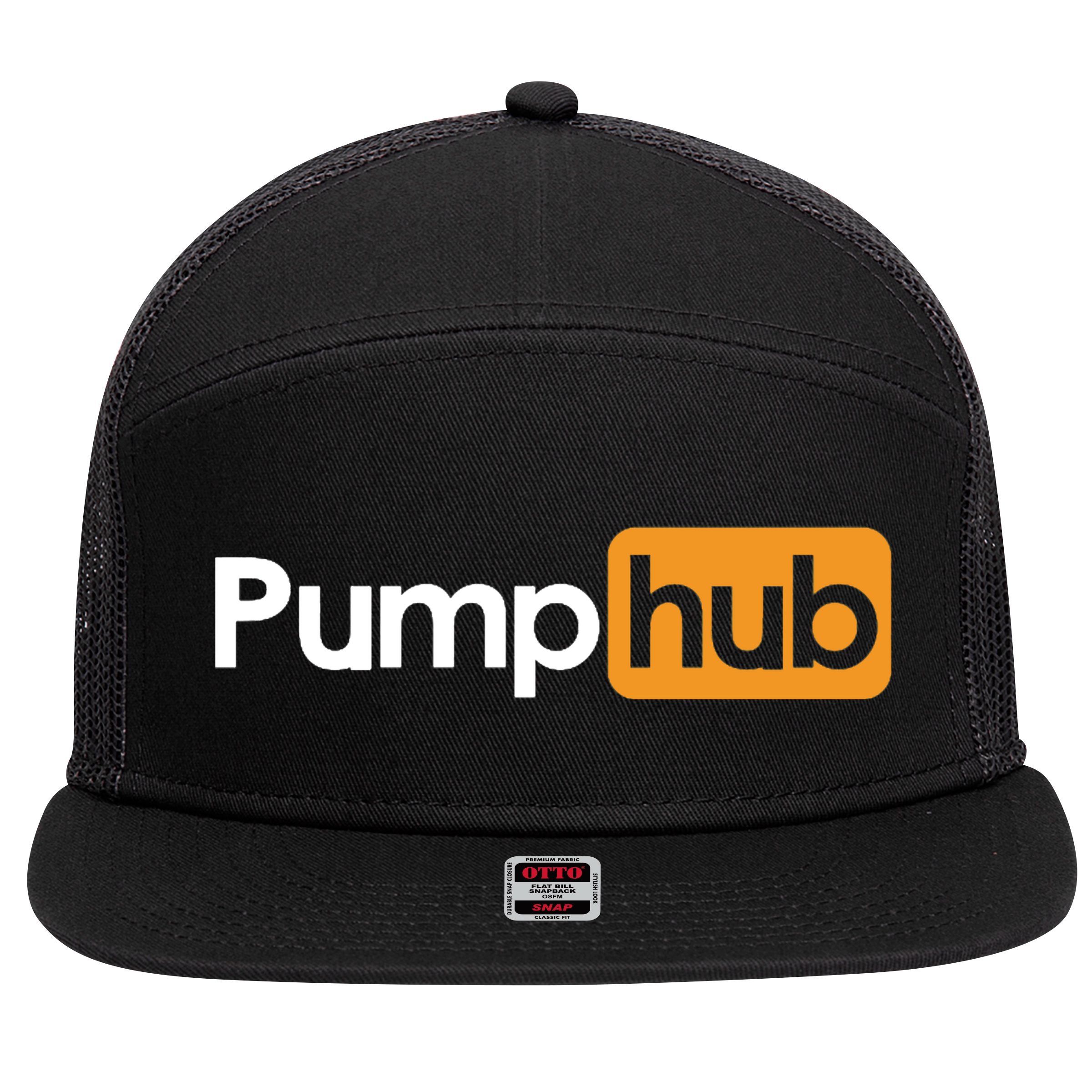 Pump Hub Funny Cute Adult Novelty Workout Gym Fitness Premium 7 Panel Mesh Trucker Snapback Hat