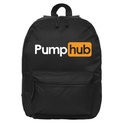 Pump Hub Funny Cute Adult Novelty Workout Gym Fitness Premium 16 in Basic Backpack