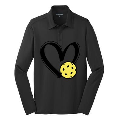 Pickleball Heart Great Gift Silk Touch Performance Long Sleeve Polo