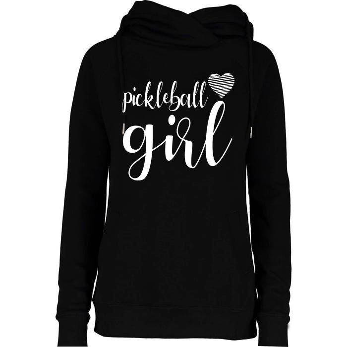 Pickleball Heart Girl Womens Funnel Neck Pullover Hood