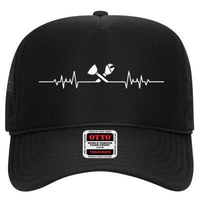 Plumber Heartbeat Gifts For Plumbers Funny Plumbing Outfit High Crown Mesh Back Trucker Hat