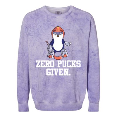 Penguin Hockey Goalkeeper Funny Zero Pucks Given Funny Gift Colorblast Crewneck Sweatshirt