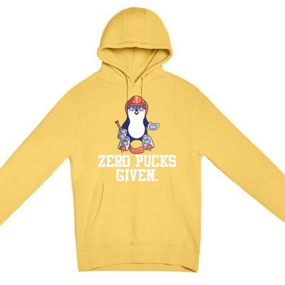 Penguin Hockey Goalkeeper Funny Zero Pucks Given Funny Gift Premium Pullover Hoodie