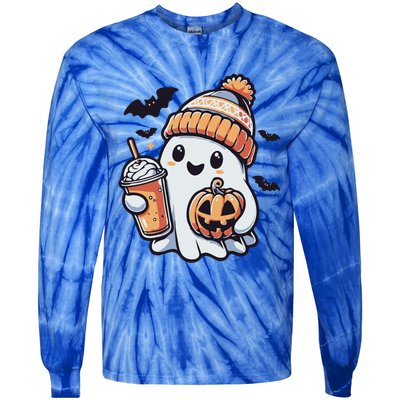 Pumpkin Halloween Ghost Ing Iced Coffee Spooky Season Gift Tie-Dye Long Sleeve Shirt