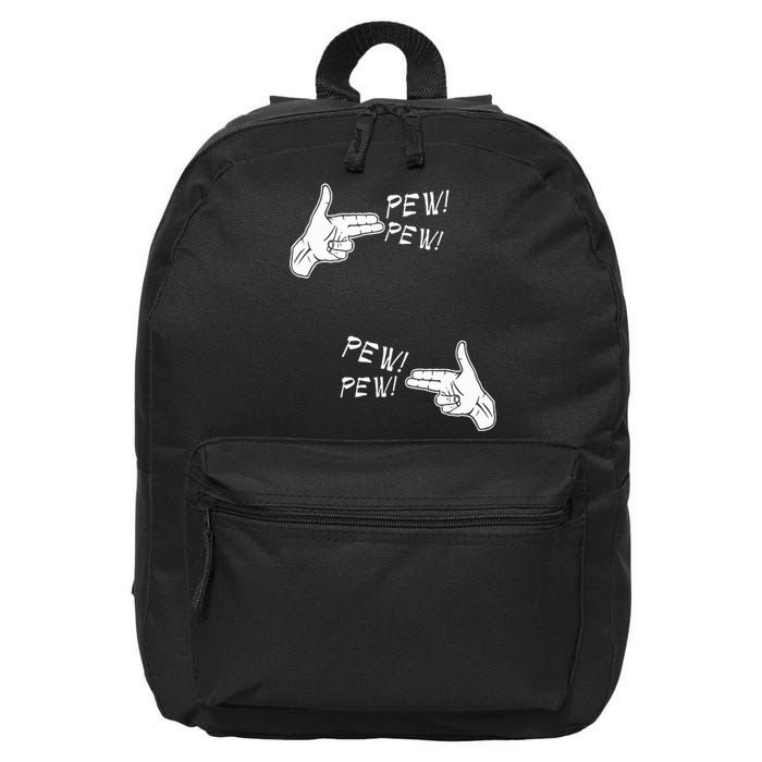 Pistol Hand Gun Noise Pew Pew Pew 16 in Basic Backpack