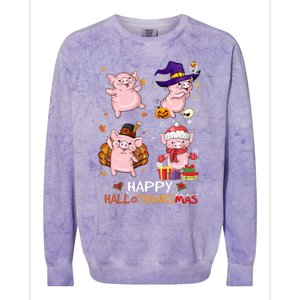 Pig Happy Hallothanksmas Halloween Thanksgiving Xmas Colorblast Crewneck Sweatshirt