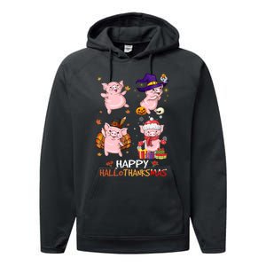 Pig Happy Hallothanksmas Halloween Thanksgiving Xmas Performance Fleece Hoodie