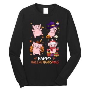 Pig Happy Hallothanksmas Halloween Thanksgiving Xmas Long Sleeve Shirt