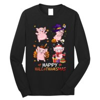 Pig Happy Hallothanksmas Halloween Thanksgiving Xmas Long Sleeve Shirt