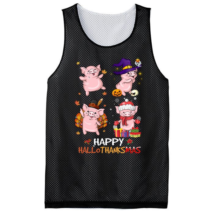 Pig Happy Hallothanksmas Halloween Thanksgiving Xmas Mesh Reversible Basketball Jersey Tank