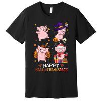 Pig Happy Hallothanksmas Halloween Thanksgiving Xmas Premium T-Shirt