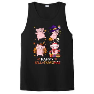 Pig Happy Hallothanksmas Halloween Thanksgiving Xmas PosiCharge Competitor Tank