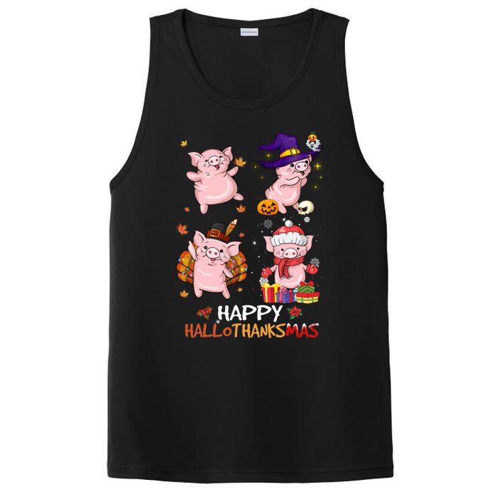 Pig Happy Hallothanksmas Halloween Thanksgiving Xmas PosiCharge Competitor Tank