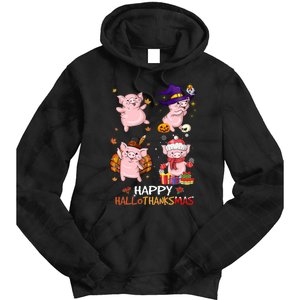 Pig Happy Hallothanksmas Halloween Thanksgiving Xmas Tie Dye Hoodie