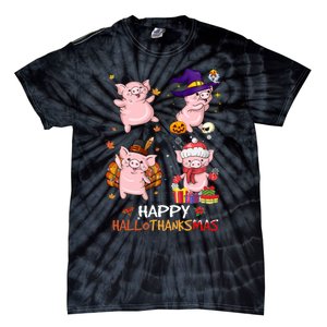 Pig Happy Hallothanksmas Halloween Thanksgiving Xmas Tie-Dye T-Shirt